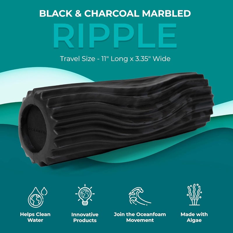 Oceanfoam Ripple Travel Foam Roller (11" x 3.35") Firm Mini Foam Roller for Physical Therapy, Deep Tissue Massage, Back Pain - High Density, Wave Textured - Yoga, Exercise (Black & Charcoal Marbled) - Image 4